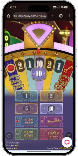 Bonusronde Crazy Time met kans op hoge uitbetaling